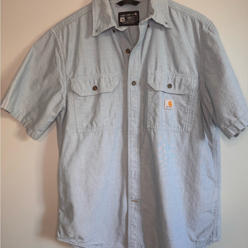 Carhartt Loose Fit Short Sleeve Button Up Shirt Men’s Medium Workwear Blue